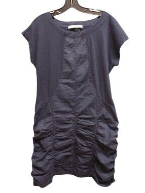 Wearables Navy Ruched Short Sleeve Mixed Material Dress Size Large